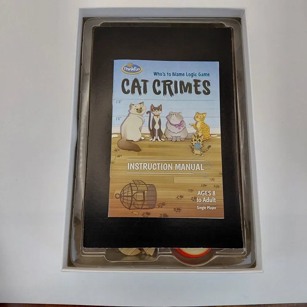 Cat Crimes Logic Game ThinkFun Ages 8+ Single Player Beginner- Expert EUC